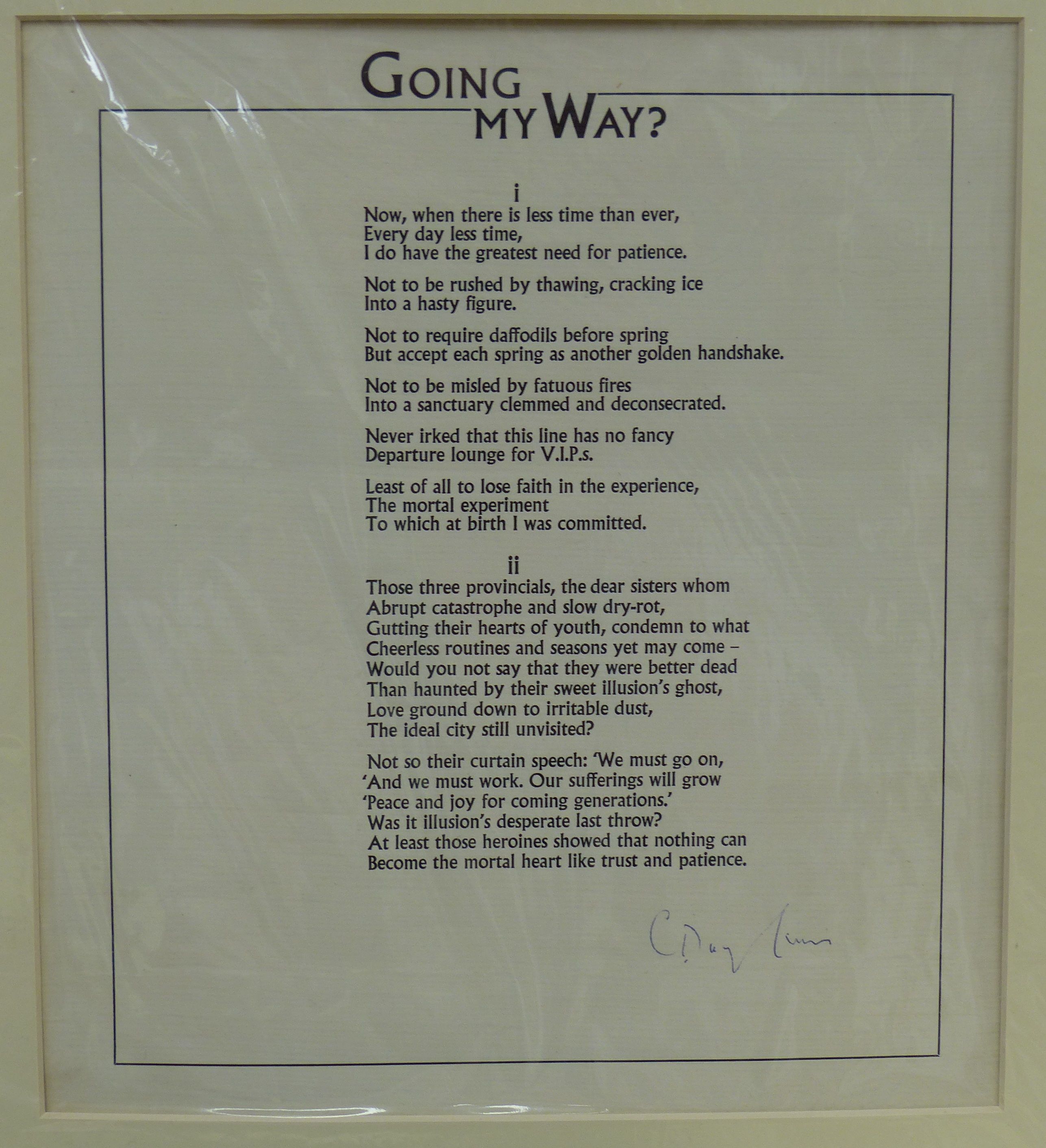 'Going my way?' poem signed by Cecil Day-Lewis